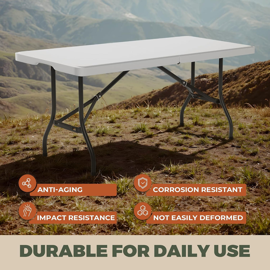 6 Foot Folding Table, Sturdy 330LBS Capacity, Reinforced Steel Legs, Foldable Design with Safety Lock, Portable Folding Table for Parties, Picnics, Weddings, Camping, 2 Pack
