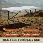 6 Foot Folding Table, Sturdy 330LBS Capacity, Reinforced Steel Legs, Foldable Design with Safety Lock, Portable Folding Table for Parties, Picnics, Weddings, Camping, 2 Pack