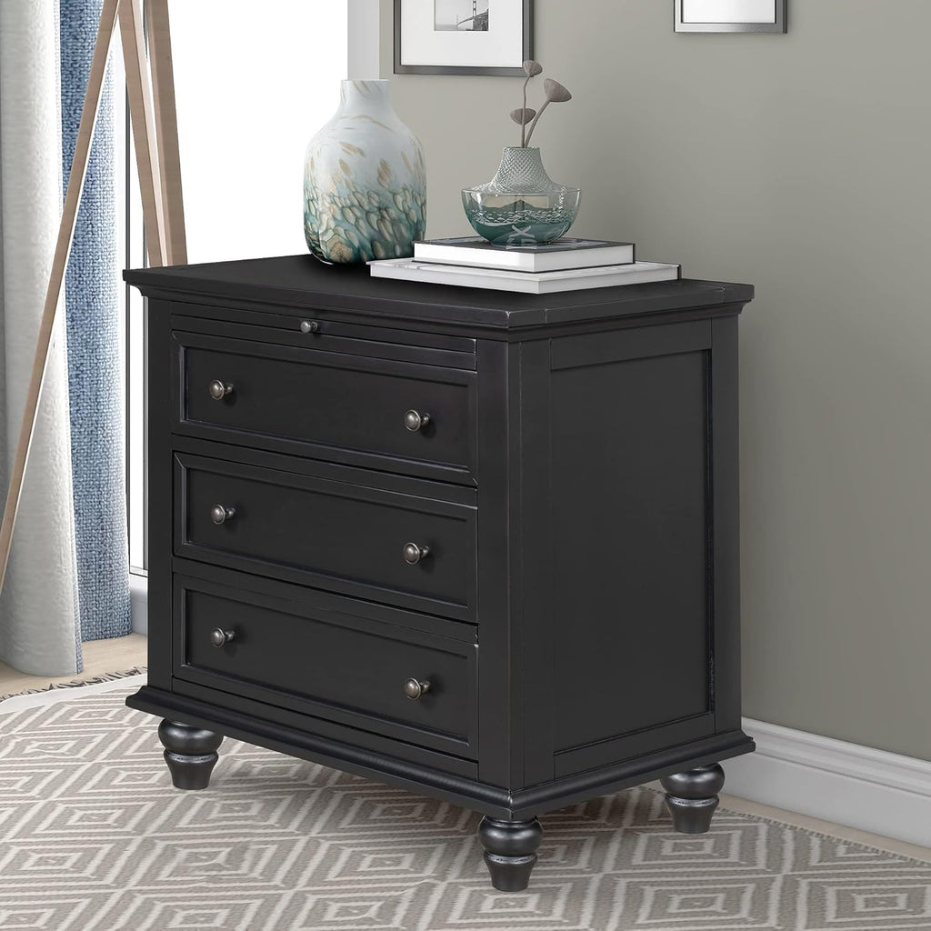 3-Drawer Storage Wood Cabinet, End Table Set of Two with Pull Out Tray As A Bedside Table, A Sofa Side Table, Or As A Decorative Piece for Living Room Or Study Room (Black-09)