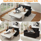 Pull Out Sofa Bed with Mattress, 57" Convertible Sofa Bed Loveseat, Twin Sleeper Sofa Couch with Pocketed Coil Seating, Upholstered Fabric Sofa Bed for Small Spaces,Black