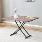 Space Saving Folding Dining Table, Adjustable Height Foldable Coffee Table with Wooden Tabletop and Metal Legs, Small Transformer Kitchen Table for Living Room, Dining Room, Apartment