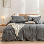 BESTOUCH Duvet Cover Set 100% Washed Cotton Linen Feel Super Soft Comfortable Chic Lightweight 3 PCs Home Bedding Set Solid Dark Grey Cal King