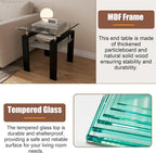 2-Tier End Table with Tempered Glass Top and MDF Frame, Modern Black Square Side Table with Storage Shelf for Living Room, Bedroom, Apartment, Easy to Assemble