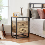 VECELO Bedside End Table, Modern Nightstand with Drawer, Night Stand for Living Room Bedroom, Tempered Glass, Grey