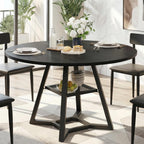 knoworld Round Dining Table for 4-6 with Storage Shelf, Kitchen & Dining Room Circle Pedestal Table, Heavy Duty Metal Frame & Wood Top