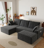 108" U-Shape Modular Sectional Cloud Couch with Ottoman, Deep Seat Couch with Oversized Chaise Lounge, Comfy Flannel Fabric Sofa for Living Room Bedroom Apartment Game Room Basement