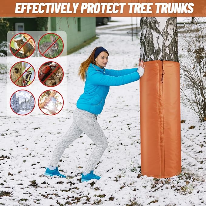 2Pack Palm Tree Root Protectors Winter Protection for Trees Root Self Adhesive Plant Trunk Insulation Cover with Drawstring for Garden Outdoor Cold Weather Plants Trunk Protection, Dia 7.9 "