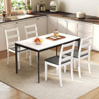 Giantex Dining Chairs, Wooden Armless Kitchen Chairs with Solid Rubber Wood Legs, Farmhouse Ladder Back Dining Chairs for Dining Room (4, White+Gray)