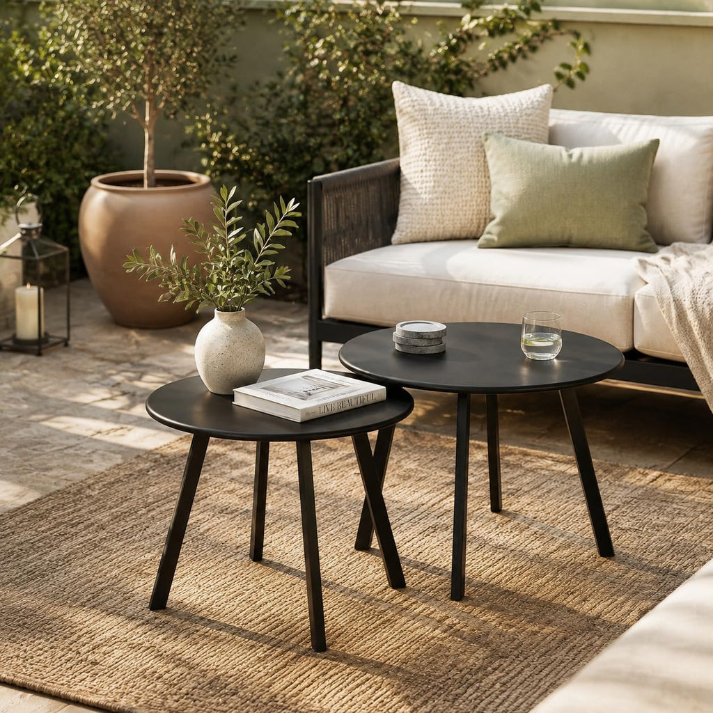 Weather Resistant Modern 2 Piece Round Nesting Coffee Table Set