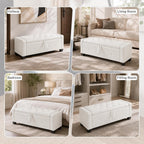 extrasleep 48" White Storage Ottoman Bench, Faux Leather Upholstered Tufted Ottoman, PU Bench for Bedroom Living Room Entryway Hallway, Large Leather End of Bed Benches, Lvory White