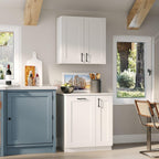 Timechee White Modern Kitchen Pantry Storage Cabinet with Wall Cupboard Set, Wall Pantry Cupboard with Tilt Out Trash Can Cabinet, Storage Shelves, Kitchen Buffet Sideboard Set for Dining Room