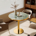 31.5" Round Tulip Table for 2-4, 1.2" Thick Emerald Forest Sintered Stone Top (Natural Stone Look) & Brushed Gold Frame, Modern Luxury Dining Table for Small Apartment, Patio, Sunroom