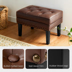 Glitzhome Faux Leather Foot Stool, Mid Century Modern Foot Stools Ottoman, Vintage Ottoman Tufted Square Vanity Seat, Coffee