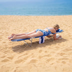 Romswi 2PK Folding Tanning Beach Chair with Face Hole, 5-Position Reclining Sun Lounger, Portable Face Down Tanning Chair with Arm Holes & Side Pocket for Beach, Pool, Patio, Navy and White Stripe