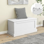 LOKO 35.5-inch Wooden Storage Bench, Lift Top Storage Box (White) | Large Storage Chest | Farmhouse Storage Trunk | Metal Hinges | Safety Hydraulic Strut | For Living Room, Bedroom, Entryway