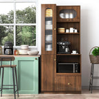 Pantry Cabinet, 71" Kitchen Buffet Hutch with Fluted Glass & Pull-Out | Multi-tier storage with fluted glass door, pull-out shelf & deep drawer for kitchen, dining room & coffee bar organizing