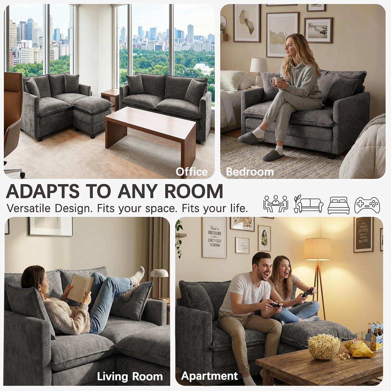 52'' Loveseat Sofa with Ottoman,Cloud Sofa Couch for Living Room | 27" Deep Seat & 2 Pillows, Modern Comfy Chenille Small Couch for Small Spaces, Apartment, Studio, Bedroom, Living Room