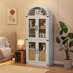 IDEALHOUSE Arched Kitchen Pantry Cabinet,71'' Wood Storage Cabinets Bookcase,Farmhouse Storage Display Cabinet with Glass Doors,2 Large Drawers,Versatile Cupboard for Living Room,Dining Room(White)