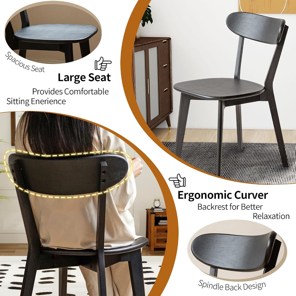Modern Dining Chairs, Solid Oak Wood Dining Chair with Comfortable Backrest, Sturdy Wooden Chairs for Kitchen, Dining Room