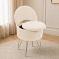 Korser Vanity Stool Chair with Storage and Folding Back, 13"x13"x27.6" Round Faux Fur Comfy Ottoman, 4 Metal Legs with Anti-Slip Feet, Makeup Chair for Living Room, Bedroom, Dressing Room