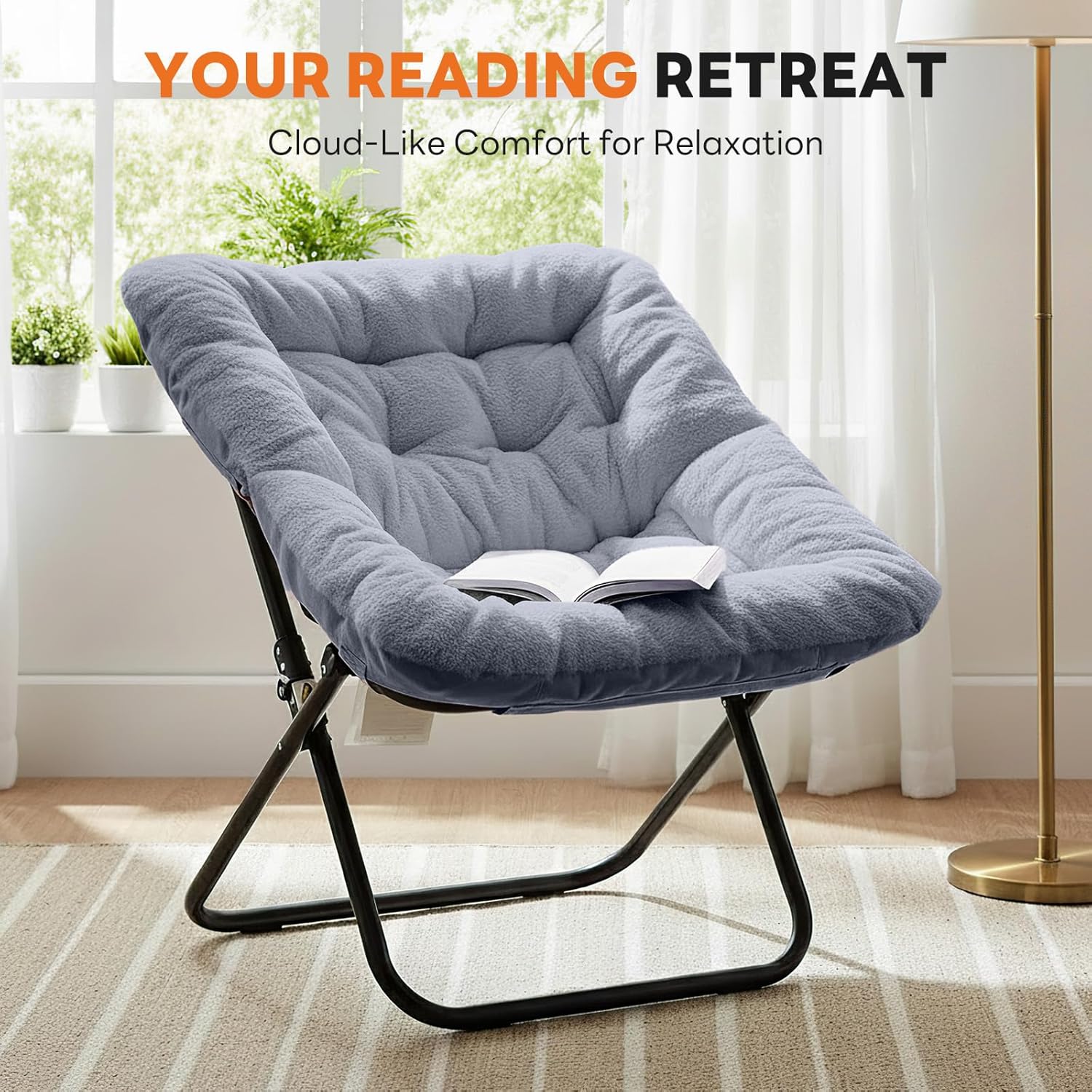 Sweetcrispy Comfy Chair for Adults, Foldable Living Room Chair, Soft Faux Fur Lounge for Bedroom Dorm Rooms, Comfortable Reading Chair for Teens, X-Large