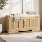 Heybly Shoe Cabinet with Bench, Rattan Entryway Storage Bench with Cushion, Shoe Storage Bench Cabinet with 2 Doors, Adjustable Shelves, Wooden Shoe Bench 31.5" for Living Room Bedroom Hallway HSB001N
