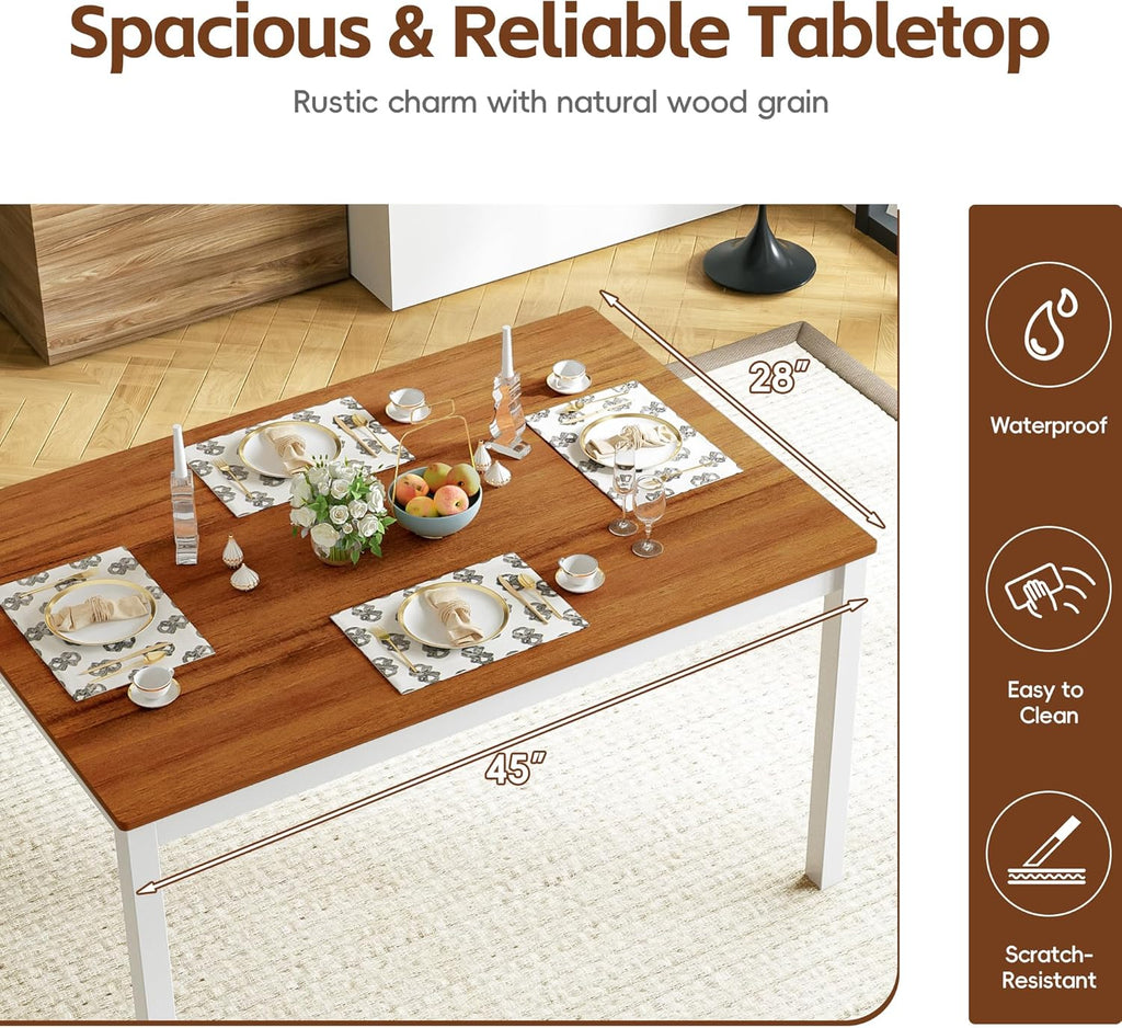 MU 5 Piece Dining Table Set for 4, Rectangular Wood Kitchen Table Chairs Set with Rubber Wood Legs, Space-Saving Farmhouse Dinette Set for Small Space, Dining Room, Apartment, Brown+White