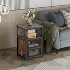 VECELO End Side Table, Modern Night Stand with Storage Space and Door, Set of 2 Nightstands for Living Room,Bedroom,Lounge,Antique Brown