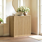Evermagin 31.5" Oak Buffet Cabinet with Storage, Small Sideboard Cabinet, Boho Accent Credenza, Fluted Console Table with Doors for Dining Room, Kitchen, and Living Room