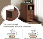 Walnut Corner Tables with Drawers & Open Shelves, Tall & Bedside Nightstands with Charging Station for Living Room & Bedroom