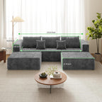 110" U Shaped Sectional Sofa with 2 Ottomans, Modular Corduroy Cloud Couch, Oversized Deep Seat Sofa for Living Room, Flexible Combination Design, No Assembly Required