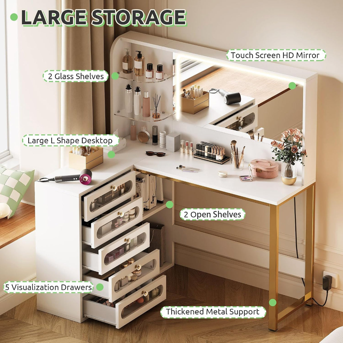 YITAHOME 48" Vanity Desk Set | Makeup Vanity with Mirror and Lights, 3 Lighting Modes