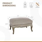 Lexicon Parlier Show Wood Ottoman - Rectangle Ottoman Pouf Foot Rest, Floral Motif, Solid Wood Frame, Feathered Down Filled Cushion, Fully Assembled, 32" L x 25.5" W x 20.5" H, Neutral