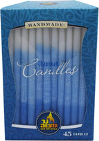 Ner Mitzvah Dripless Chanukah Candles, Decorated Ombre Blue & White Hanukkah Candles Fits Most Menorahs, Premium Quality Wax for All 8 Nights of Hanukkah - Standard Size - 45 Count