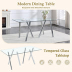 Glass Dining Table for 4 6 8 Pepole,71 Inch Rectangle Kitchen Dining Room Table with 0.39" Thick Tempered Glass Tabletop & Metal Legs, Modern Glass Top Silver Dinner Table for Dining Room