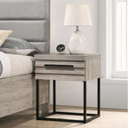 Contemporary Nightstand with Metal Base, One Size, Weathered Gray,for Small Spaces