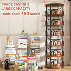 Aheaplus 6 Tier Rotating Bookshelf Tower, Revolving Bookcase, Rustic Brown