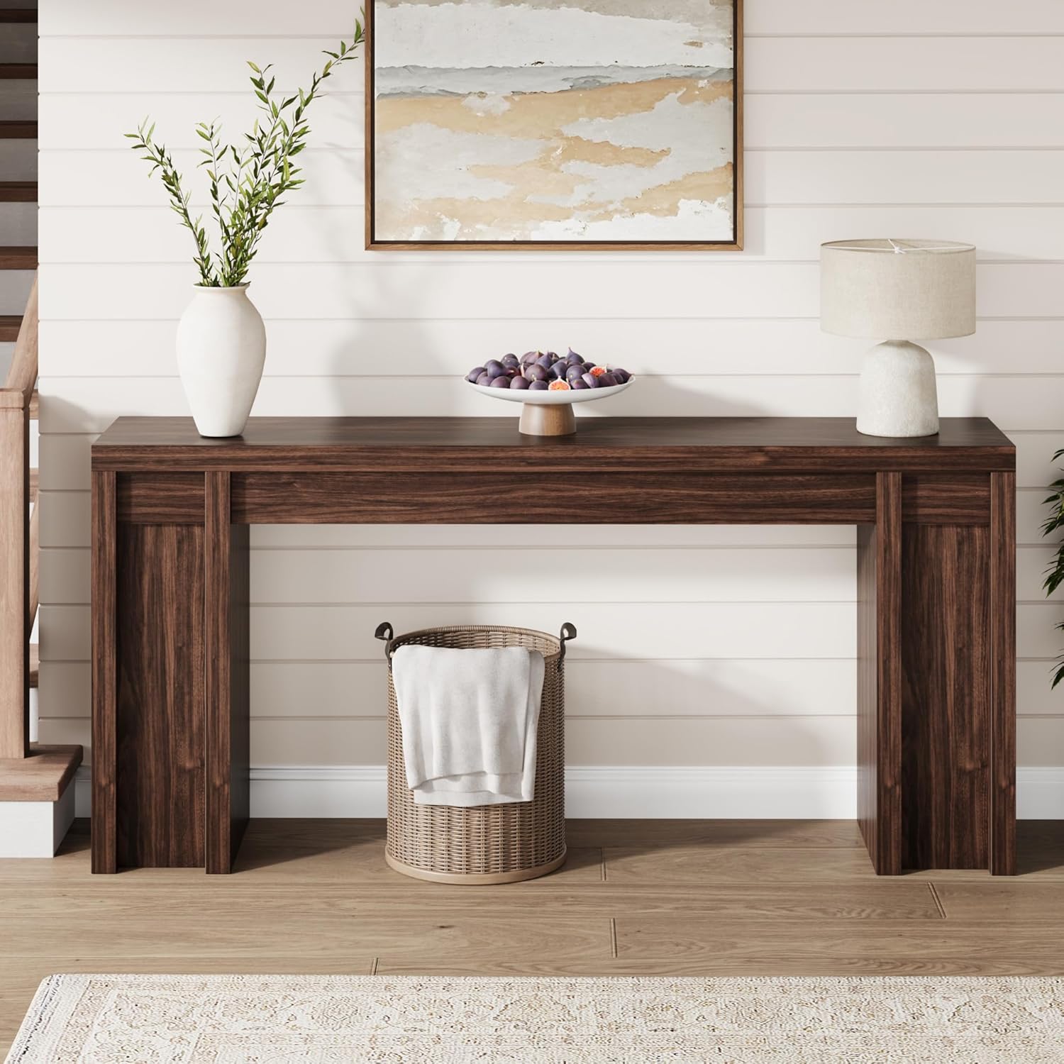 Garvee 70.9-Inch Entryway Table, Wooden Farmhouse Console Table, Thick Sofa Table Behind Couch Table, Long Console Tables for Entryway Living Room, Walnut