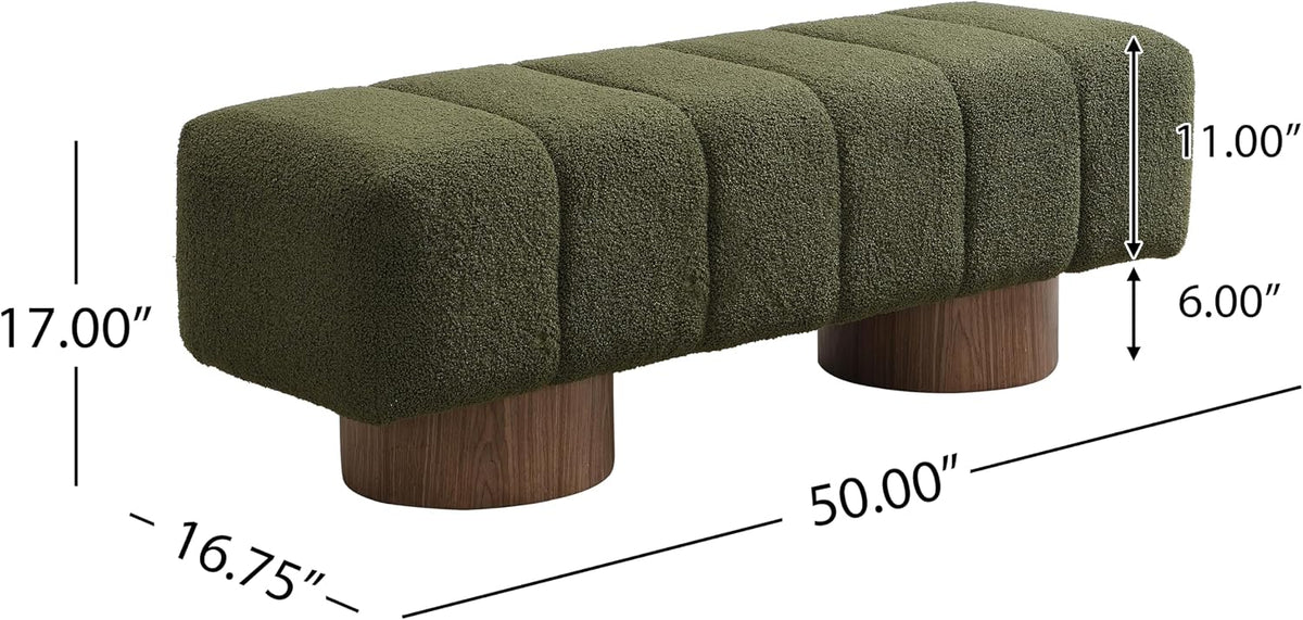 Merax 50" Green Boucle Upholstered Dining Bench Entryway Bench | No Assembly Required, End of Bed Ottoman, for Living Room Dining Room Bedroom, Floor-Friendly Feet Pads, Bear 300 LBS