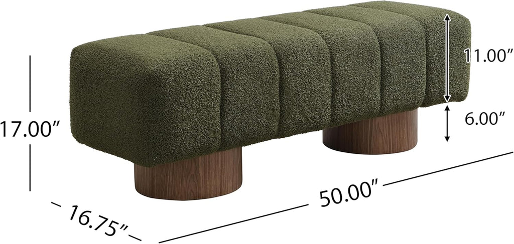 Christopher Knight Home Manila 50" Boucle Fabric Dining Bench, Rectangular Upholstery Ottoman Bench, Bedroom End of Bed Footstool, Living Room Extra Seat Footrest, No Assembly Needed, Jungle Green
