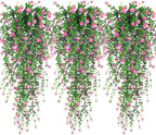 Artificial Hanging Flowers, 3 Pcs Fake Hanging Plants Artificial Vines for Outdoors, Fake Ivy Vine UV Resistant No Fade Faux Plants for Indoor Outside Garden Patio Yard Greenery Decoration (Pink)