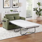 Twin Size Sofa Bed 47.2" Sleeper Sofa Loveseat Sofa with a Foldable Mattress, a Foldable Side Table, a Side Storage Pocket and Two USB Ports for Living Room, Green