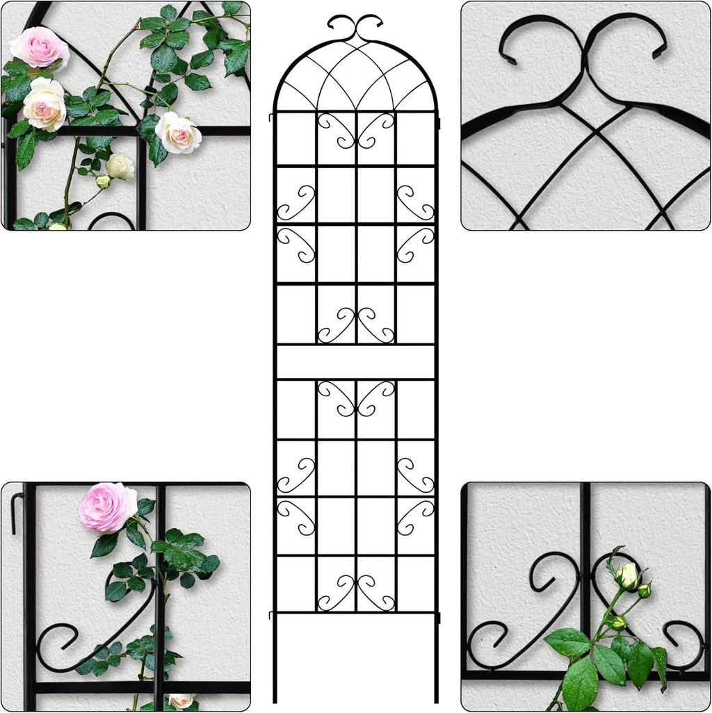 LZRS 4 Pack 87x20in Rustic Iron Arch Decoration Garden Trellis with Black Metal Coating – Perfect for Supporting Climbing Plants Outdoor, Roses, Vines, Flowers, and Vegetables.