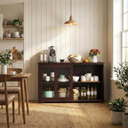 NAFORT Wooden Buffet Cabinet Sideboard with Sliding Doors, Kitchen Storage Console Table, Accent Coffee Bar with Adjustable Shelf for Living Room, Dining Room (Brown, 13" D x 42" W x 24.5" H)
