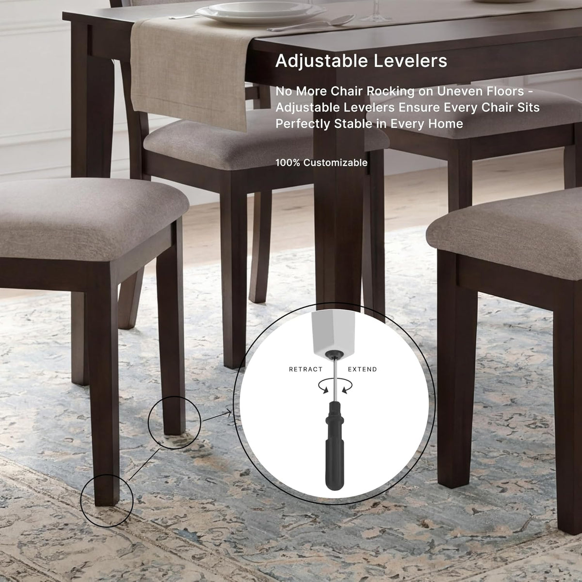 Signature Design by Ashley Langwest 6-Piece Dining Table Set with Bench | Seats up to 6, 60.38 in W dining table, Reverse diamond patterned veneer, Tapered legs, Light beige polyester fabric