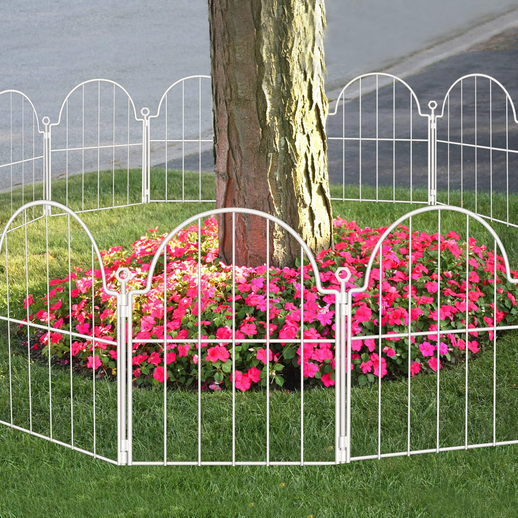 10 Pack White Decorative Garden Fence, 17in(H) x 10ft(L), with Ground Stake