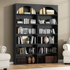 Gyfimoie 70.8’’ Tall Bookshelf and Bookcase, 7-Tier Double Wide Bookcase Modern Large Open Display Shelves with Curved Baffle for Home Office Living Room (Black)