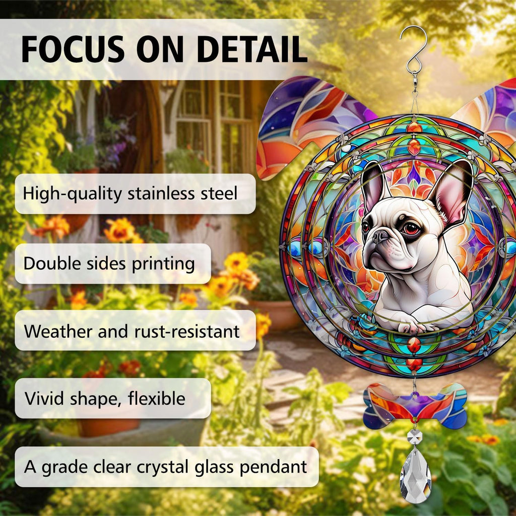 French Bulldog Dog Ears Wind Spinner, French Bulldog Wind Spinner Hanging for Yard and Garden