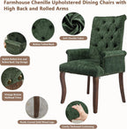 mikibama Chenille Upholstered Dining Chairs with High Back,Vintage Tufted Kitchen Chairs with Rolled Arms,Farmhouse Fabric Accent Side Chair with Arms for Living Room,Single Pack (1, Olive Green)