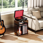 Acrylic Record Player Table with Storage Shelf, Clear Side Table Nightstand (Dark Brown, Medium)